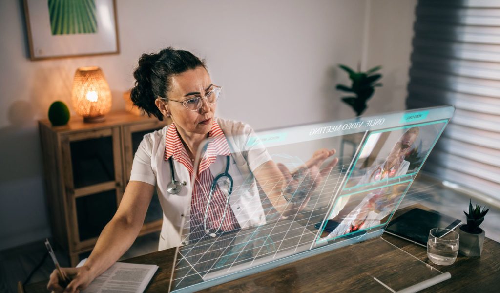 female doctor make online video call